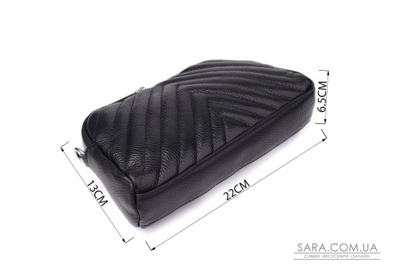 Сумка прошита трикутниками із натуральної шкіри Vintage 22909 Чорний