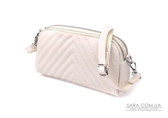 Модна сумка прошита трикутниками з натуральної шкіри Vintage 22910 Білий
