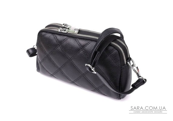 Сумка прошита ромбами з натуральної шкіри Vintage 22930 Чорний