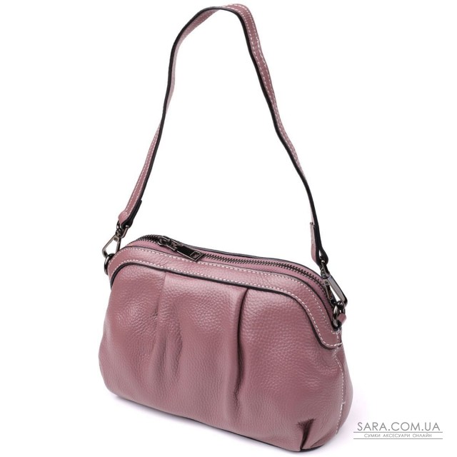 Жіноча шкіряна сумка з ефектним драпіруванням Vintage 22898 Пурпурний Жіноча шкіряна сумка з ефектним драпіруванням Vintage 22898 Пурпурний