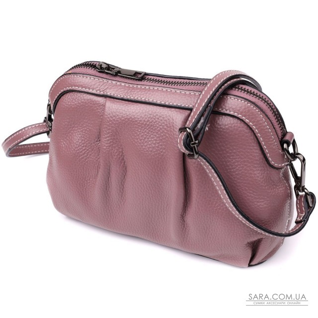 Жіноча шкіряна сумка з ефектним драпіруванням Vintage 22898 Пурпурний Жіноча шкіряна сумка з ефектним драпіруванням Vintage 22898 Пурпурний
