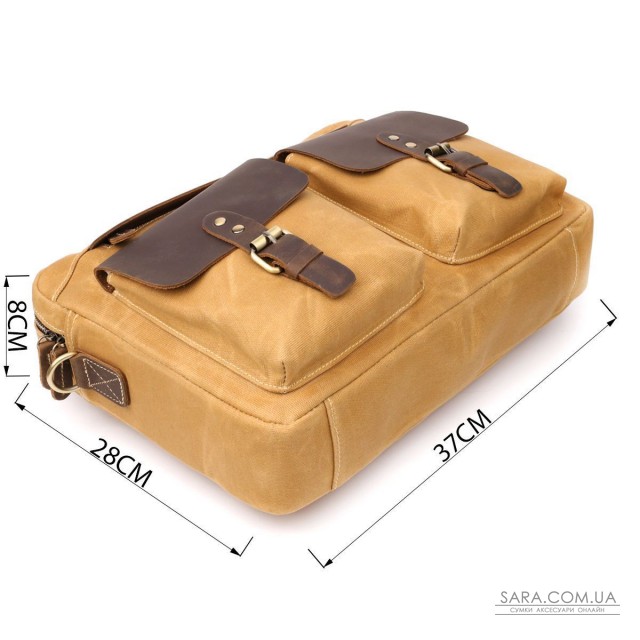 Стильный портфель из качественного текстиля из кожаными вставками Vintage 20874_1 Светло-коричневый Стильный портфель из качественного текстиля из кожаными вставками Vintage 20874_1 Светло-коричневый