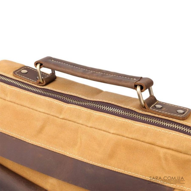 Стильный портфель из качественного текстиля из кожаными вставками Vintage 20874_1 Светло-коричневый Стильный портфель из качественного текстиля из кожаными вставками Vintage 20874_1 Светло-коричневый