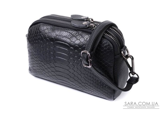 Компактна сумка для жінок на два відділення з натуральної шкіри Vintage 22799 Чорний