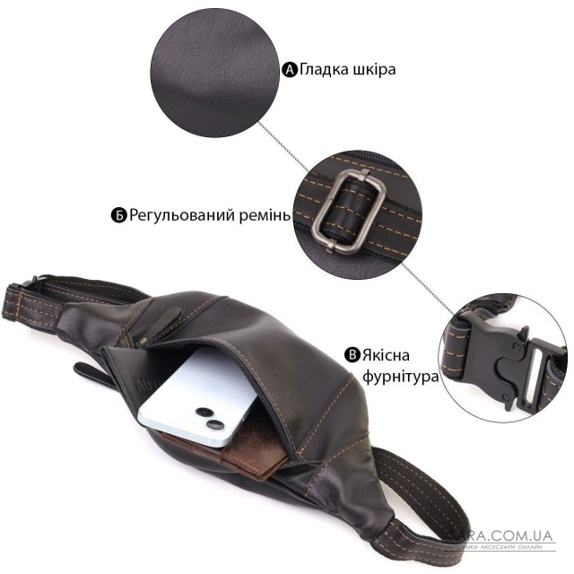 Чоловіча сумка-бананка з натуральної гладкої шкіри Shvigel 23125 Чорний Чоловіча сумка-бананка з натуральної гладкої шкіри Shvigel 23125 Чорний