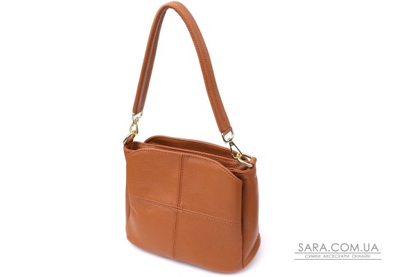 Жіноча сумка на три відділення з натуральної шкіри Vintage 22975 Рудий