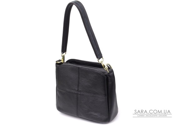 Класична шкіряна сумка для жінок з трьома відділеннями Vintage 22978 Чорний