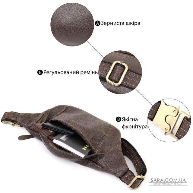 Сумка-бананка для чоловіків з натуральної зернистої шкіри Shvigel 23128 Коричневий Сумка-бананка для чоловіків з натуральної зернистої шкіри Shvigel 23128 Коричневий