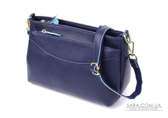 Жіноча шкіряна сумка з жорстким дном Vintage 22986 Синій