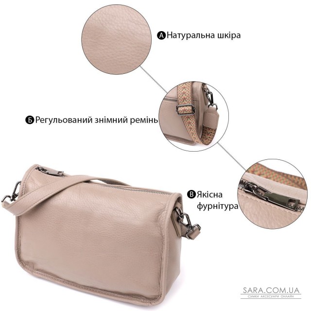 Жіноча сумка на плече з натуральної шкіри Vintage 23002 Темно-сірий Жіноча сумка на плече з натуральної шкіри Vintage 23002 Темно-сірий