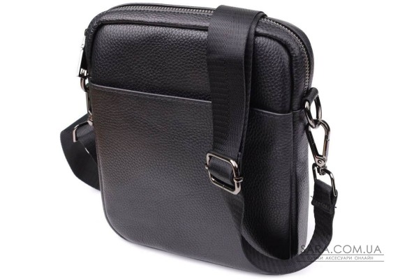 Компактна чоловіча сумка на плече з натуральної шкіри Vintage 23021 Чорний Компактна чоловіча сумка на плече з натуральної шкіри Vintage 23021 Чорний