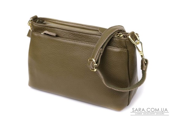 Шкіряна сумка із щільним дном для жінок Vintage 22984 Оливковий
