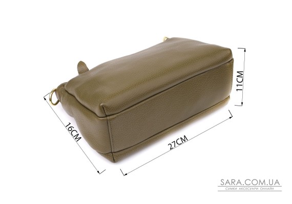 Шкіряна сумка із щільним дном для жінок Vintage 22984 Оливковий