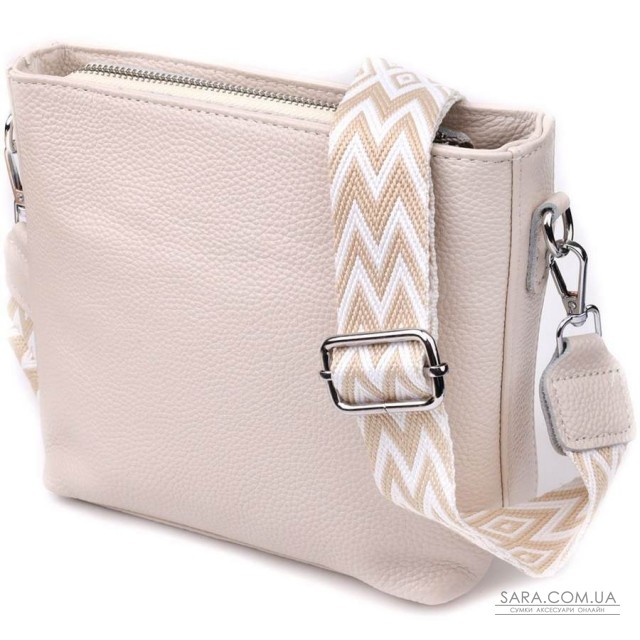 Повсякденна плечова сумка з натуральної шкіри Vintage 22915 Білий Повсякденна плечова сумка з натуральної шкіри Vintage 22915 Білий