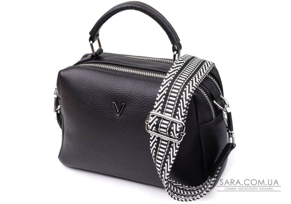 Жіноча сумка на два відділення з натуральної шкіри Vintage 22919 Чорний