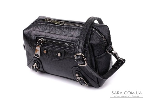 Модна жіноча сумка з натуральної шкіри з актуальним декором Vintage 22922 Чорний