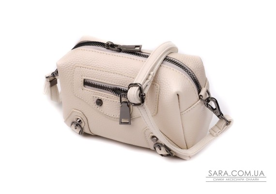 Компактна сумка жіноча з трендовим декором з натуральної шкіри Vintage 22923 Білий