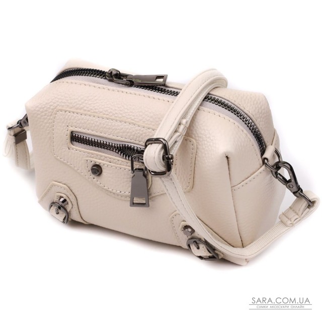 Компактна сумка жіноча з трендовим декором з натуральної шкіри Vintage 22923 Білий Компактна сумка жіноча з трендовим декором з натуральної шкіри Vintage 22923 Білий