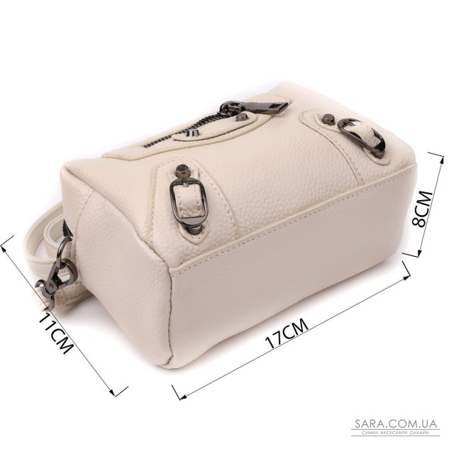 Компактна сумка жіноча з трендовим декором з натуральної шкіри Vintage 22923 Білий Компактна сумка жіноча з трендовим декором з натуральної шкіри Vintage 22923 Білий