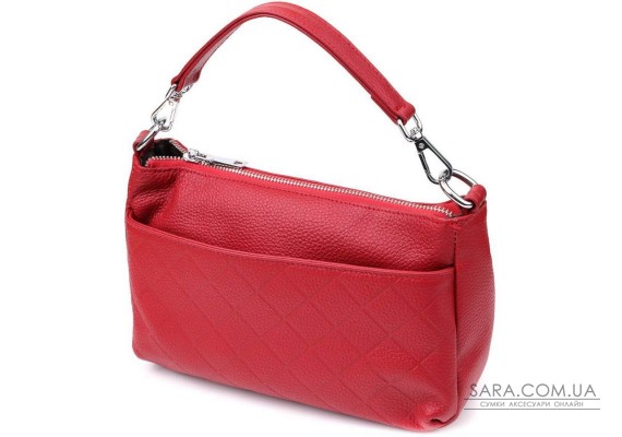 Жіноча шкіряна сумка з двома зручними ремінцями Vintage 22927 Червоний