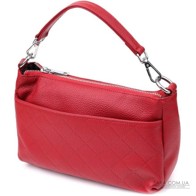 Жіноча шкіряна сумка з двома зручними ремінцями Vintage 22927 Червоний Жіноча шкіряна сумка з двома зручними ремінцями Vintage 22927 Червоний