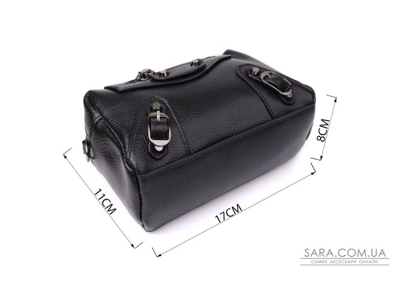 Модна жіноча сумка з натуральної шкіри з актуальним декором Vintage 22922 Чорний