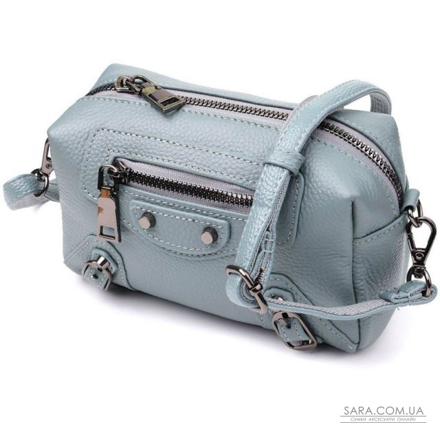 Жіноча сумка з натуральної шкіри із сучасним декором Vintage 22925 Блакитний Жіноча сумка з натуральної шкіри із сучасним декором Vintage 22925 Блакитний