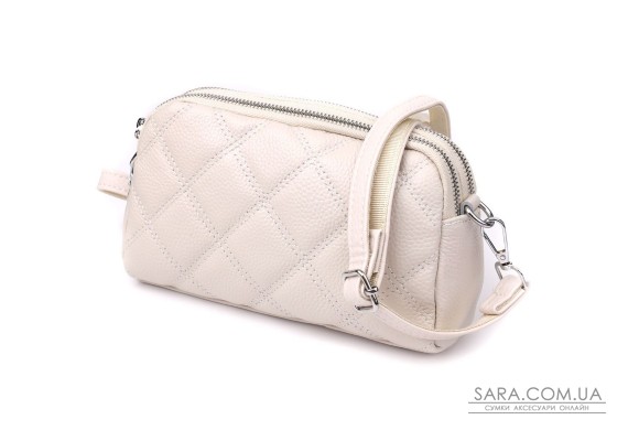 Модна жіноча сумка прошита ромбами з натуральної шкіри Vintage 22931 Білий