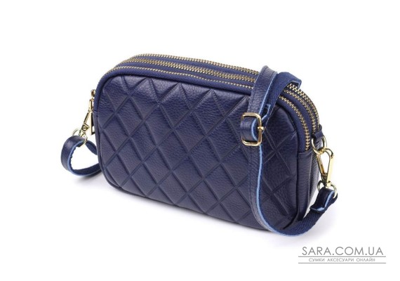Кожаная сумка на три отделения для женщин Vintage 22892 Синий