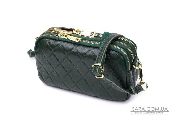 Кожаная сумка на три отделения для женщин Vintage 22893 Зеленый