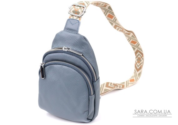 Универсальная женская сумка-слинг из натуральной кожи Vintage 22937 Синий