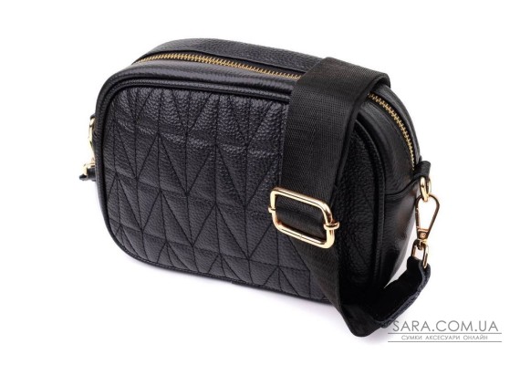 Компактная стеганая сумка для женщин из натуральной кожи Vintage 22894 Черный