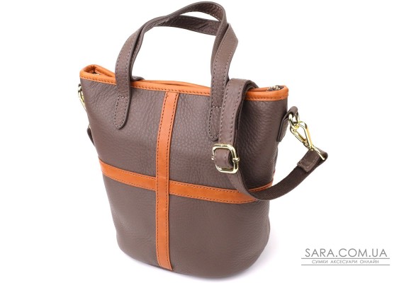Женская кожаная сумка с коричневой вставкой на лицевой стороне Vintage 22999 Бежево-серый