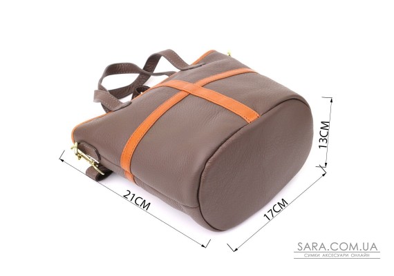 Женская кожаная сумка с коричневой вставкой на лицевой стороне Vintage 22999 Бежево-серый