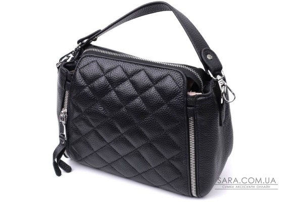 Трендовая сумка для женщин в ромбы из натуральной кожи Vintage 22667 Черная