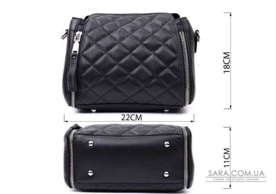 Трендовая сумка для женщин в ромбы из натуральной кожи Vintage 22667 Черная