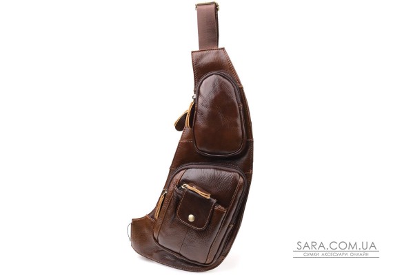 Чоловіча сумка з великою кількістю кишень із натуральної шкіри Vintage 22962 Коричневий Чоловіча сумка з великою кількістю кишень із натуральної шкіри Vintage 22962 Коричневий