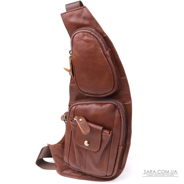 Мужская сумка с большим количеством карманов из натуральной кожи Vintage 22963 Коричневый Мужская сумка с большим количеством карманов из натуральной кожи Vintage 22963 Коричневый