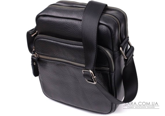 Містка чоловіча сумка на плече з натуральної шкіри Vintage 23022 Чорний Містка чоловіча сумка на плече з натуральної шкіри Vintage 23022 Чорний