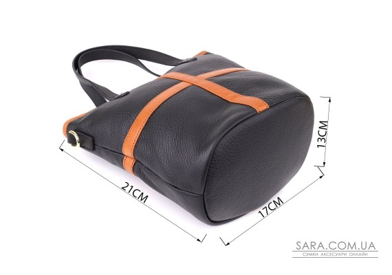 Женская кожаная сумка с коричневой вставкой на лицевой стороне Vintage 22997 Черный