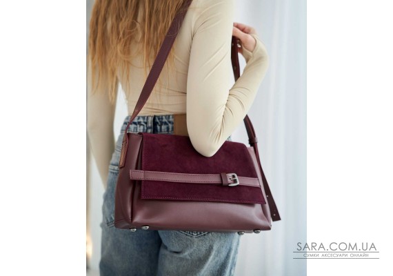 Женская сумочка «Лилит» совставкой натуральный замш бордовая WeLassie