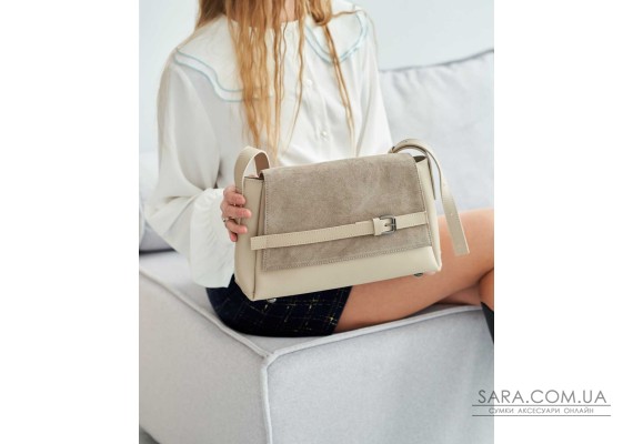 Женская сумочка «Лилит» совставкой натуральный замш бежевая WeLassie