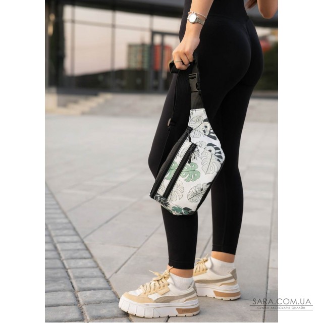 Велика жіноча сумка на пояс бананка Sambag Tirso Max принт "Leaves" Велика жіноча сумка на пояс бананка Sambag Tirso Max принт "Leaves"