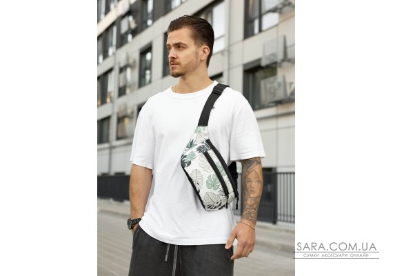 Велика чоловіча сумка на пояс бананка Sambag Tirso Max принт "Leaves"