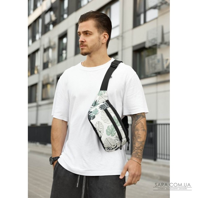 Велика чоловіча сумка на пояс бананка Sambag Tirso Max принт "Leaves" Велика чоловіча сумка на пояс бананка Sambag Tirso Max принт "Leaves"