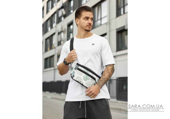 Велика чоловіча сумка на пояс бананка Sambag Tirso Max принт "Leaves"