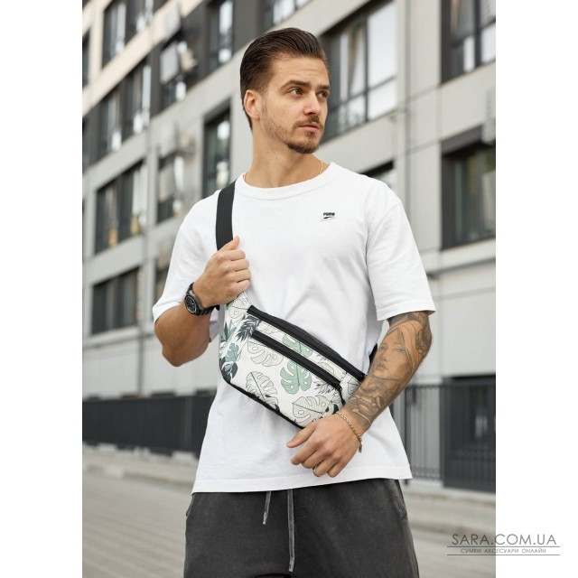 Велика чоловіча сумка на пояс бананка Sambag Tirso Max принт "Leaves" Велика чоловіча сумка на пояс бананка Sambag Tirso Max принт "Leaves"