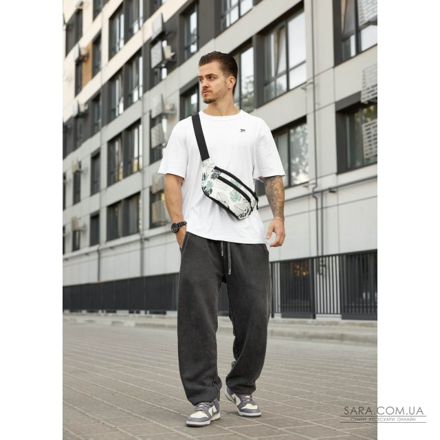Велика чоловіча сумка на пояс бананка Sambag Tirso Max принт "Leaves" Велика чоловіча сумка на пояс бананка Sambag Tirso Max принт "Leaves"