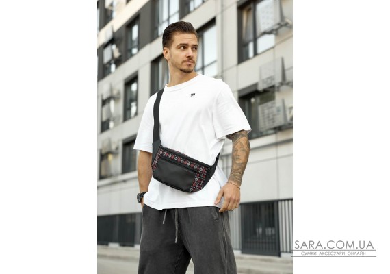 Велика чоловіча сумка на пояс бананка Sambag Tirso Max чорна принт