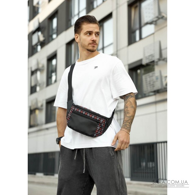 Велика чоловіча сумка на пояс бананка Sambag Tirso Max чорна принт Велика чоловіча сумка на пояс бананка Sambag Tirso Max чорна принт